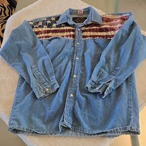 Men's Denim American Flag Button Down Shirt